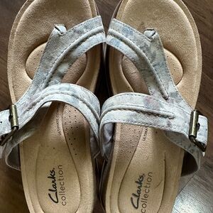 Clarks Gray Comfort Sandals with Adjustable Straps